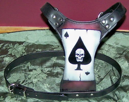 GENUINE BUFFALO HYDE LEATHER HARNESS WITH CUSTOM ACE OF SPADES DESIGN