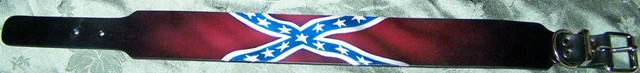 2" GENUINE BUFFALO HARNESS LEATHER COLLAR WITH CUSTOM CONFEDERATE FLAG (REBEL) DESIGN